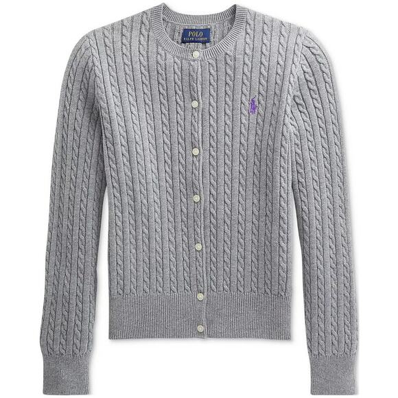 Polo Ralph Lauren Big Girls Mini-Cable Cotton Cardigan Sweater Size Medium - Picture 1 of 7